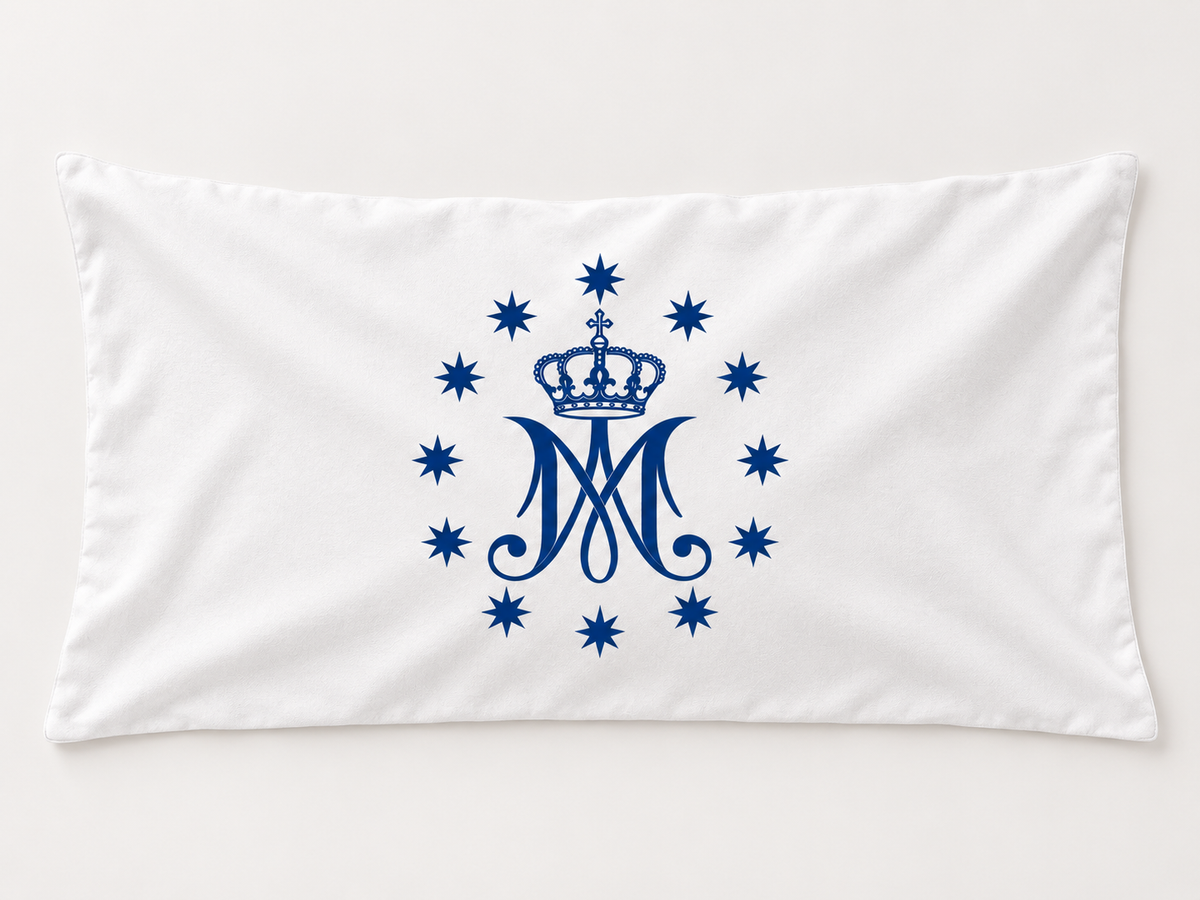 Virgin Mary Monogram Blue Marian Decor Cotton Pillowcase