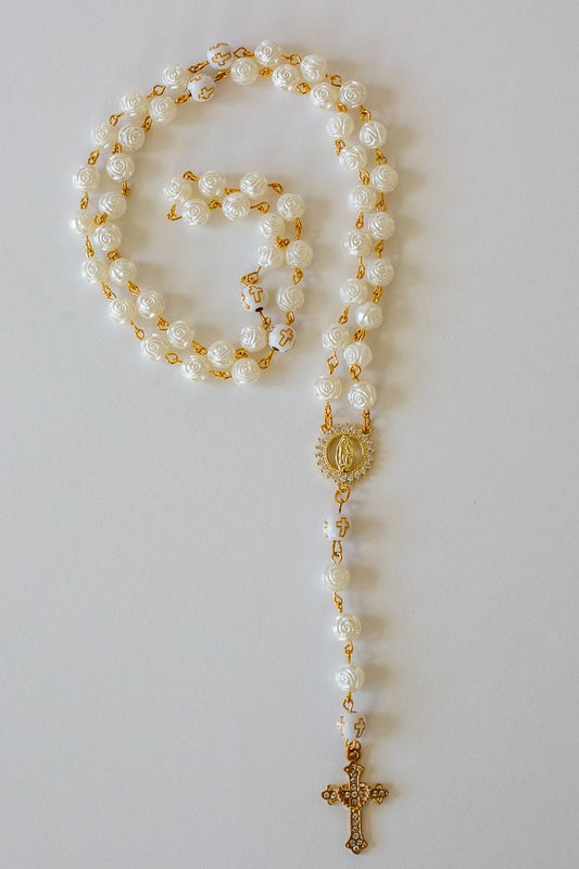 Guadalupe Devotion Rosary – White Blooms