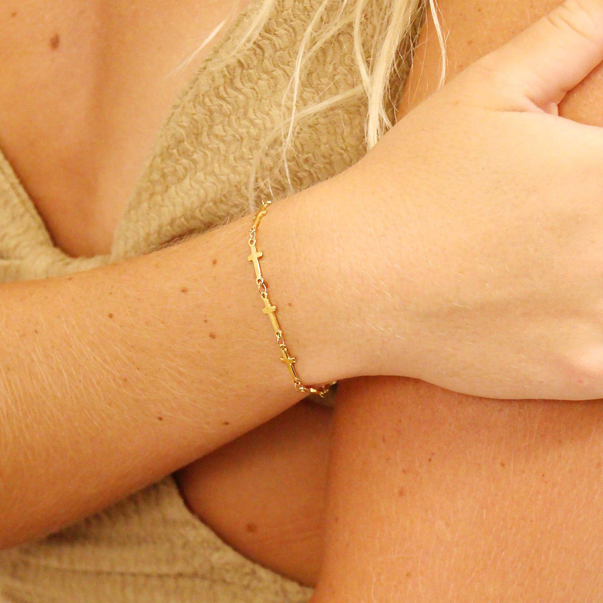 18K Gold PVD Stainless Steel Cross Chain - By The Foot