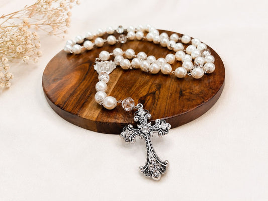 Elegant Pearl Rosary – Large Beads