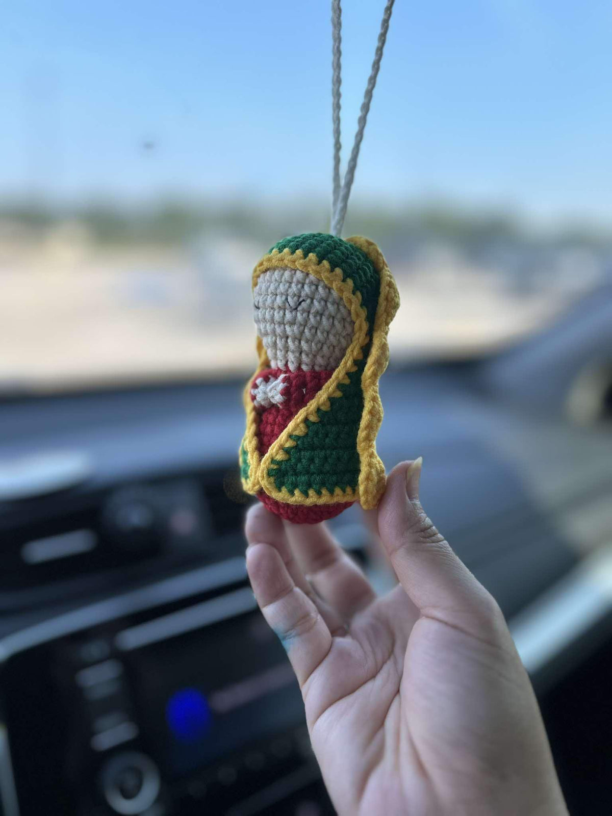 Crocheted Rosary Our Lady Of Guadalupe Hanging, Car Decor