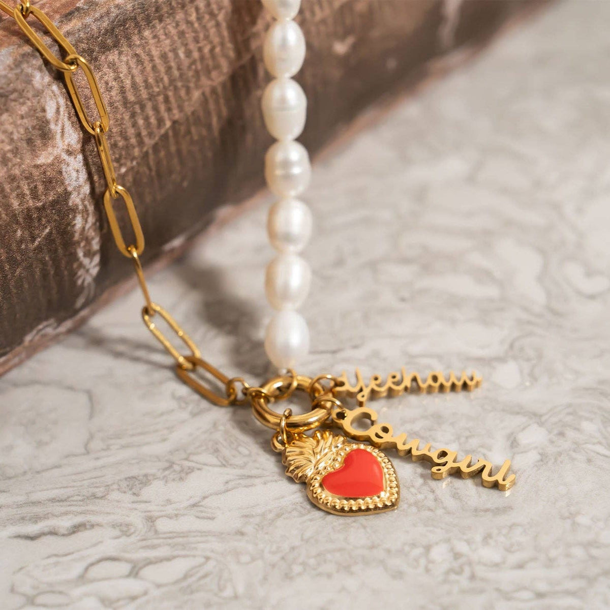 18K Gold PVD Stainless Steel Red Heart Charm